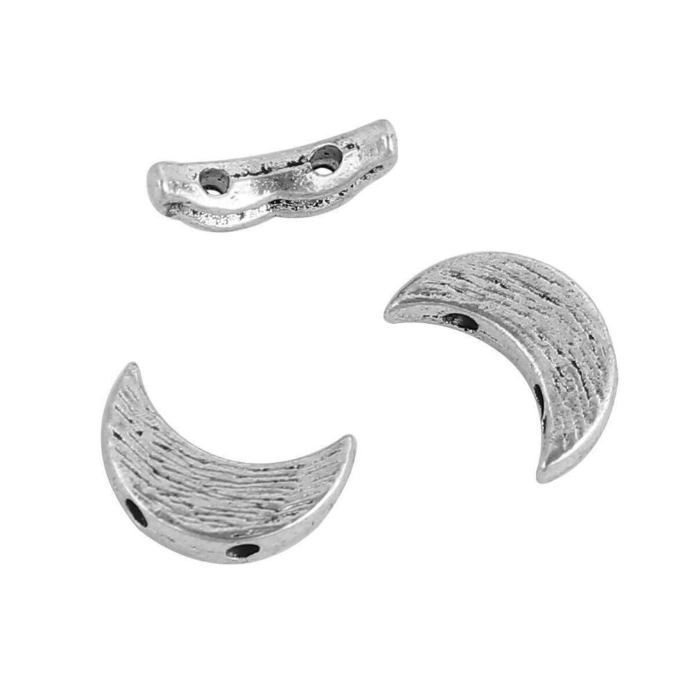 3981 100pc Antiqued Silver Alloy Beads Two Hole Half Moon Charms Pendants12